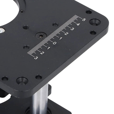 Heavy Duty Electric Router Table Lift System Built With Premium Aluminum Alloy showing precise height adjustment scale.