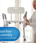 Heavy Duty Shower Chair With Padded Armrests And Back For Inside Shower Comfort And Safety Slip Resistant Bathtub Seat shown during assembly