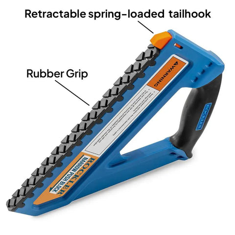 Slick D Handle Narrow Push Block For Table Saw Safety features rubber grip and retractable spring-loaded tailhook.