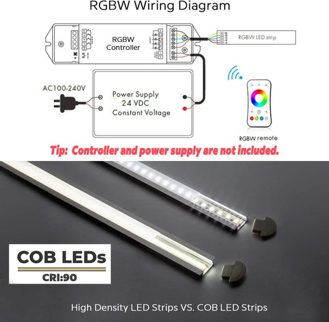 RGBW wiring diagram and comparison of High Density COB LED Strip Lights 16.4 Feet RGBW Color Changing with 6000K Daylight White