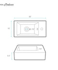 Technical drawing of Voltaire Sleek Wall Hung Sink In Glossy White With Space Saving Wall Mount Modern Minimalist Bathroom Fixture