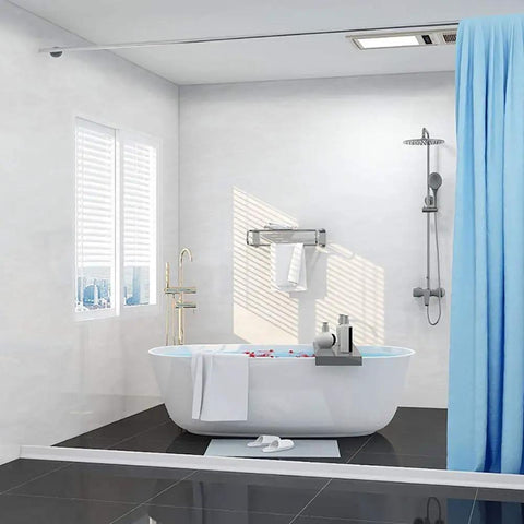 Bathroom with a 39 Inch Collapsible Shower Dam Barrier Keeps Water In The Shower And Floors Dry, No Splash Design For Bathroom And Kitchen.