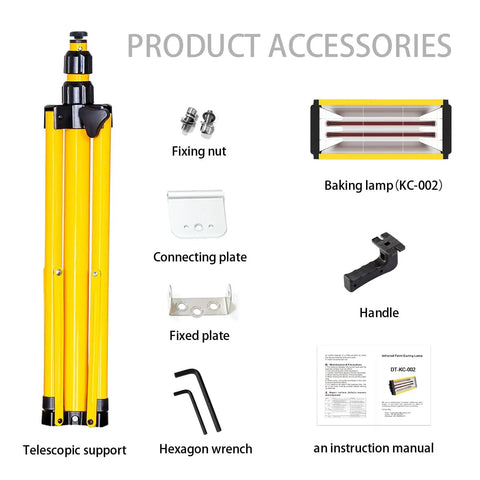 Beast 2000W Infrared Paint Curing Lamp accessories including adjustable stand, baking lamp, wrench, and manual