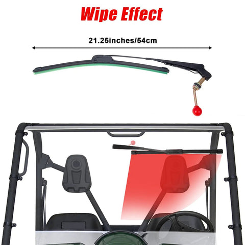 Hand Operated UTV Windshield Wiper Kit Universal Fit For Polaris Ranger RZR Can Am Maverick X3 Commander Defender Pioneer And Golf Cart With Clear Vision On Muddy And Rainy Trails, showing wipe effect.