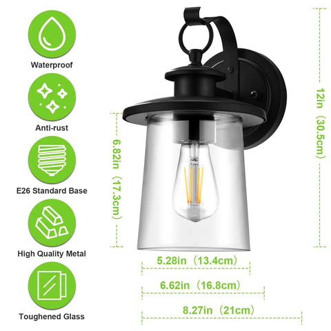 Outdoor Wall Lantern Waterproof Exterior Light Fixture With Clear Glass Shade For Front Porch And Door Modern Farmhouse Style Sconce In Oil Rubbed Bronze