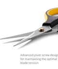 Ultra Sharp Precision Craft Scissors With Stainless Steel Blades And Safety Cap Micro Tip For Fine Paper Crafting Scrapbooking School Projects Home And Office Use Non Slip TPR Handles For Easy Grip Kid Friendly And Comfortable Everyday DIY, close-up pivot