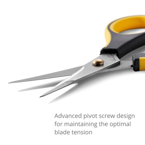 Ultra Sharp Precision Craft Scissors With Stainless Steel Blades And Safety Cap Micro Tip For Fine Paper Crafting Scrapbooking School Projects Home And Office Use Non Slip TPR Handles For Easy Grip Kid Friendly And Comfortable Everyday DIY, close-up pivot