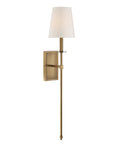 Boho Vintage Soft White Fabric Wall Sconce With One Light, Dimmable 60W, Warm Brass Finish, 34-Inch Tall, E12 Base, Incandescent Or LED Compatible