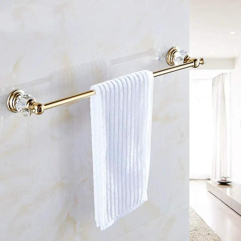 Gold Crystal Bathroom Accessories 4 Piece Set With Towel Bar Adjustable From 18.5 To 30.8 Inches, Crystal Ball Base, Wall Mounted