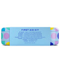 Front view of Welly First Aid Kit tin with blue label listing 70-count contents: bandages, ointments, cleansing wipes