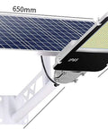 Heavy Duty Solar Flood Lamps With Slick Remote Control And Killer Radar Sensor. Dimensions show solar panel and light fixture.