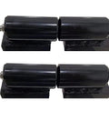 Front view of two black HLMOptimo heavy-duty weld-on barrel hinges, 5-in, 450 lb capacity, 2-pack