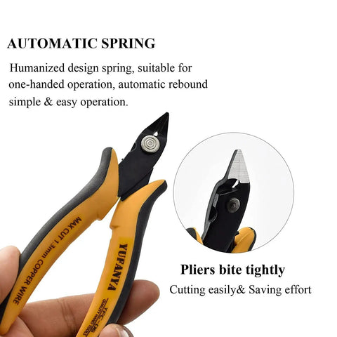 Close-up of 5 Pack Flush Cutters For Wire And Cable Cutting With Soft Grip Anti Slip Handles Ultra Sharp Heat Treated Carbon Steel