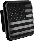 Black Metal Flag Trailer Hitch Cover For 2 Inch Receivers, Patriotic Flag Plug, Heavy Duty Tow Accessory with American flag design
