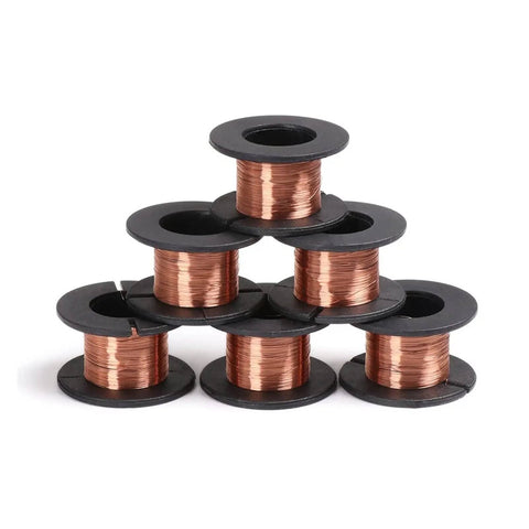 Stacked spools of 0.1mm Enamel Copper Soldering Wire Jumpers For Mobile Phones PCs And Laptops Precision PCB Repair Tool.