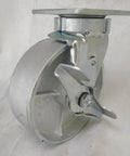 6 Inch Swivel Caster With Top Lock Brake Kingpinless Semi Steel Wheel 1200 Lb Load Limit side view with mounting plate.