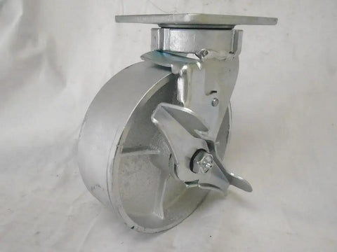 Hardcore Kingpinless Swivel Casters With Top Lock Brake 6X2 Inch Semi Steel Wheels set showcasing a sturdy design and locking mechanism.