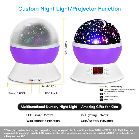 Star Projector Night Light For Kids With 17 Projection Modes And Timer For Baby Bedroom Ceiling Decor Pink USB Or Battery Powered