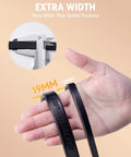 Hand holding bungee cords measuring 19mm and 12mm, demonstrating extra width for Heavy Duty Bungee Cords With Hooks Set, Assorted Lengths.