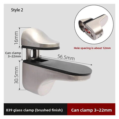 Heavy Duty Cabinet Shelf Clips 4 Pack Zinc Alloy Glass Clamp Brackets for 1 to 22 mm Shelves, brushed finish, Style 2