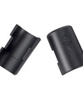 50 Pack Wire Shelf Clips For 1 Inch Post Shelving Black ABS Shelf Lock Clips shown front and side view