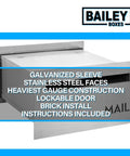 Galvanized sleeve mailbox with stainless steel face and lockable door, suitable for brick installation.