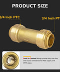 KAINGA 3/4 in brass push-fit check valve for copper, CPVC, PEX pipes; disconnect clip included, NSF & UPC certified.