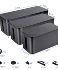 Triple Cable Organizer Box Set for Desk Tidy Up Wires Like a Pro With Large, Medium, and Small Cord Management Boxes, Black