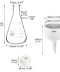 Dimensions of Pro Grade 1000ml Buchner Funnel Kit With Vacuum Filter Flask Heavy Wall Borosilicate Glass Filtration Set