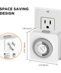 24 Hour Mechanical Timer Outlet With Two Grounded Outlets For Lamps And Holiday Lights, Set And Forget Auto On Off Switch, shown plugged in