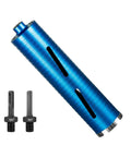 SALI blue diamond core drill bit, 2.5 in dia, 10 in depth, 5/8-11 thread, laser-welded segments; includes two adapters.