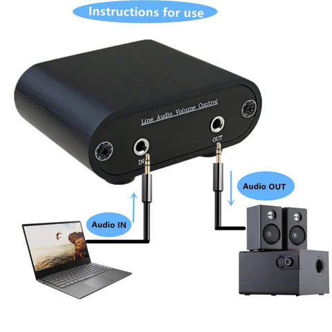 Inline Three Point Five Millimeter Audio Volume Controller Box With One Eighth Inch Aux In Output Aluminum CNC Chassis front view