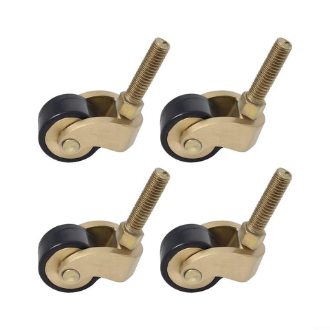 Hella Sturdy Solid Brass Stem Casters With Antique Gold Finish 7MM Slick Swivel Wheels Heavy Duty Rollers Smooth Silent Glide For Couches And Cabinets 4 Pack.