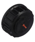 Gear Lube Monitor Reservoir Cap Replacement For MerCruiser Alpha And Bravo Sterndrive Systems, black with red nozzle, side view.