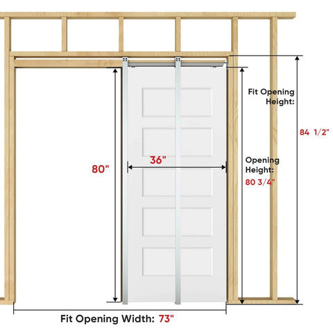 36 By 80 Inch Sliding Pocket Door Kit With Track Hardware And Frame, White Paintable Door Slab Included, installed view