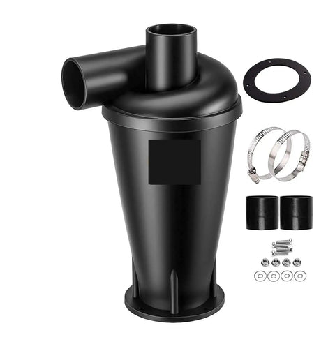 Kick Up Your Workshop Game With This Heavy Duty Cyclone Dust Collector And Shop Vac Separator Featuring Turbo Suction Dual Filters For Seamless Woodworking And Cleaning Tasks. Heavy duty black cyclone dust collector with attachment kit.