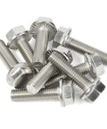 M10 Flanged Hex Head Bolts 1.5mm Thread 25mm Length Heavy Duty Stainless Steel 304 18 8 Plain Finish DIN 6921 Pack Of 10