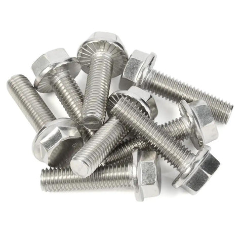 M10 Flanged Hex Head Bolts 1.5mm Thread 25mm Length Heavy Duty Stainless Steel 304 18 8 Plain Finish DIN 6921 Pack Of 10
