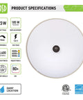 15 Inch Round LED Flush Mount Light Fixture With Dimmable 23W 1400 Lumens 3000K 4000K 5000K 3CCT, 120V Energy Star ETL Listed