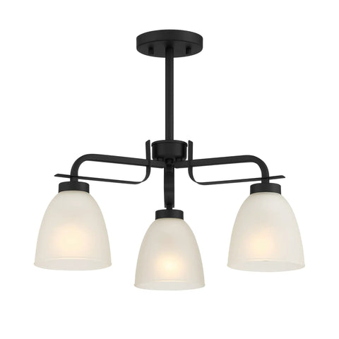 Dope Frosted Glass Convertible Semi Flush Ceiling Light Chandelier, 3 Light, 180 Total Watts, 120V, Coal Finish, Kaitlen Style