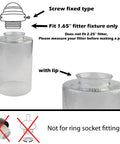 Bubble Glass Shade Replacement 3 Pack For Screw Fixed Fixtures Clear Lip Cylinder Seeded Glass For Ceiling Fans Pendant Lights And Bathrooms Not For Ring Socket Fixtures 1 Inch Hole With Five Eighths Inch Fitter illustration and fitting instructions