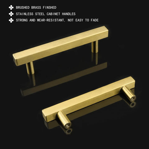 Brushed Brass Cabinet Pulls Set Of 10 4 Inch T Bar Drawer Handles Gold Tone Stainless Steel Hardware