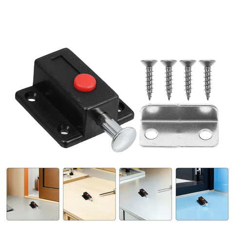8 Pack Push Latches for Cabinets and Drawers With Spring Lock No Fuss, Durable ABS Zinc Alloy, Smooth One Push Operation, parts shown