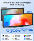 9.26 Inch Wireless CarPlay Screen With 4K Dash Cam And HD Backup Camera, bright display showing colors, features listed.