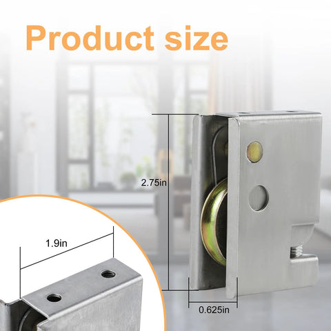 Close-up view of Two Pack 0C5Y00P0 Patio Door Rollers Replacement For Sliding Patio Doors, showing dimensions and steel material.