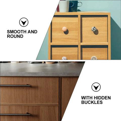 Three Pack Kid Safe Cabinet And Drawer Safety Locks Made From ABS Material With Smooth Round Design shown on drawers