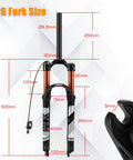 Travel 120mm Air Suspension Fork For Mountain Bikes With Rebound Adjust Manual And Remote Lockout, 26" Fork Size Measurements