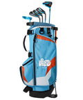 Junior Golf Club Set For Ages 9 To 12 With 54 To 58 Inches Length in blue bag, lightweight club heads, kid-friendly grips visible