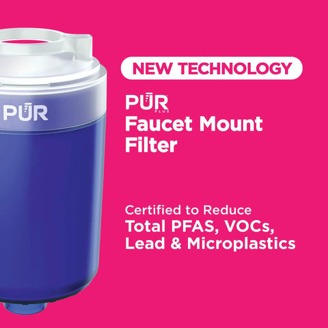 Close-up of PUR blue Faucet Mount Replacement Water Filter 2 Pack With 3 In 1 Mineral Filtration And Lead Removal