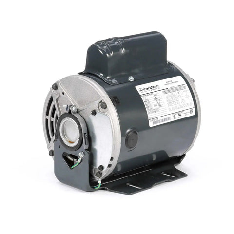 No Fuss 3/4 HP Belt Drive Motor With Rock Solid Resilient Ring Mount And Premium Ball Bearings, side view showing robust design.
